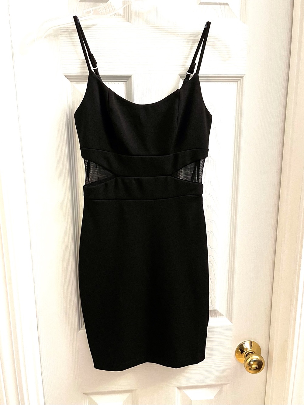 Sexy Black Party Dress with Mesh Side Panels & stretch - size 0 - Excellent
